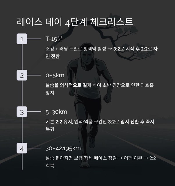 마라톤 호흡법 완벽 가이드: 횡격막 호흡과 2:2 리듬으로 페이스를 지키는 방법