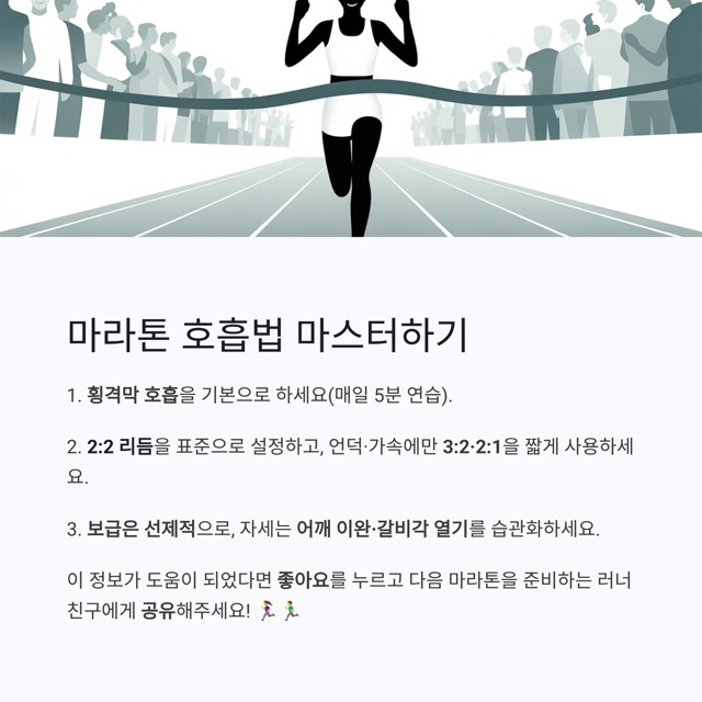 마라톤 호흡법 완벽 가이드: 횡격막 호흡과 2:2 리듬으로 페이스를 지키는 방법