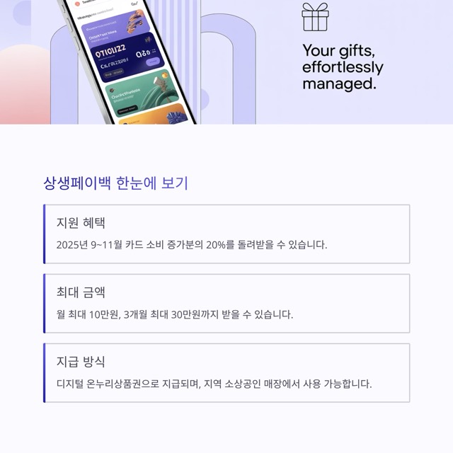 상생페이백 2025 최신 가이드: 9–11월 소비 증가분 20% 환급, 최대 30만원