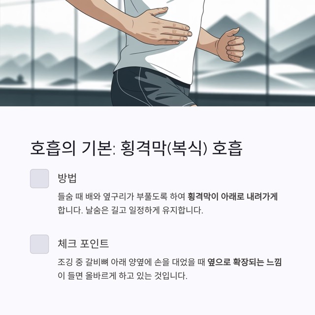 마라톤 호흡법 완벽 가이드: 횡격막 호흡과 2:2 리듬으로 페이스를 지키는 방법
