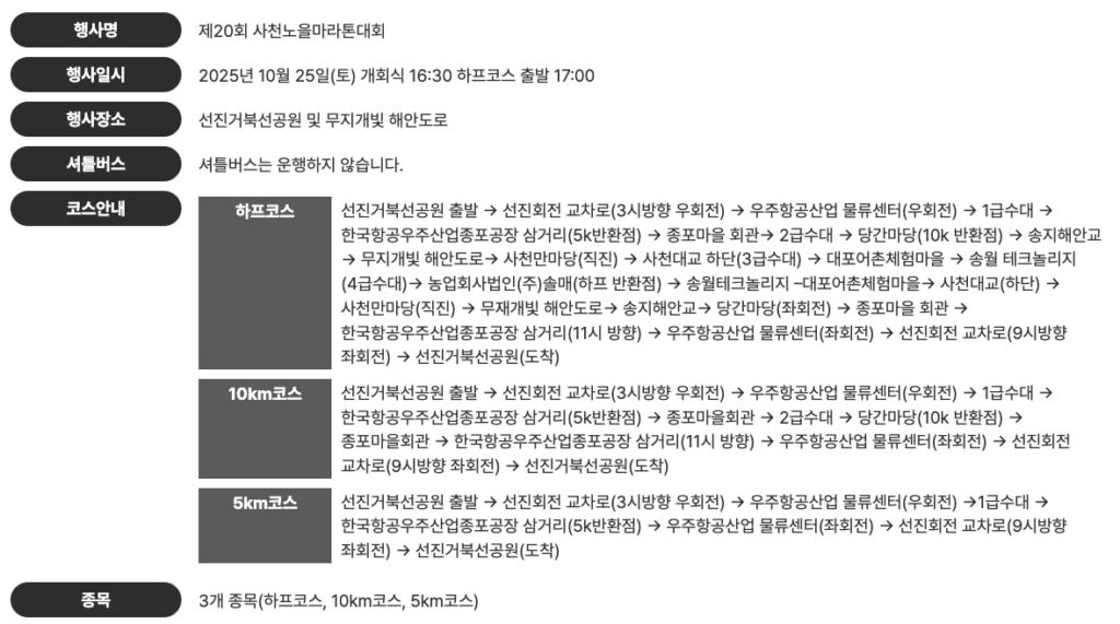 제20회 사천노을마라톤대회 기록확인 완벽 가이드