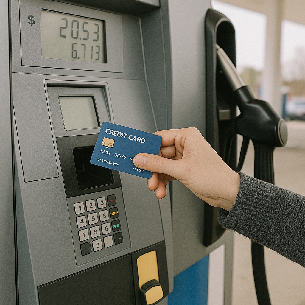 유류세 환급카드로 주유소 결제하고 있는 사진